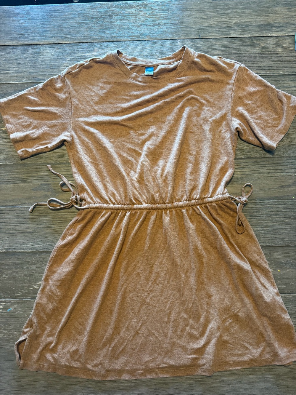 Old Navy Brown Short-Sleeve Drawstring Waist T-Shirt Dress
